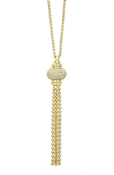 Lagos 18k Yellow Gold Caviar Gold Diamond Tassel Necklace, 16-18 In White/gold