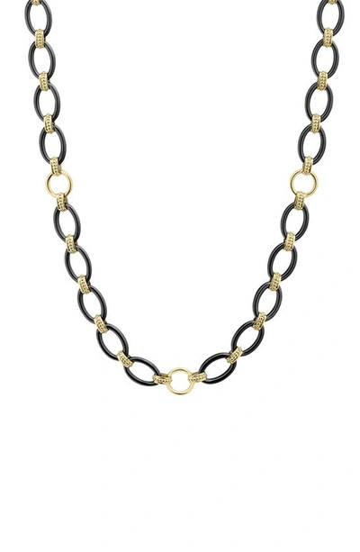 Lagos Meridian 18k Yellow Gold & Black Caviar Black Ceramic Long Station Necklace, 36 In Black/gold