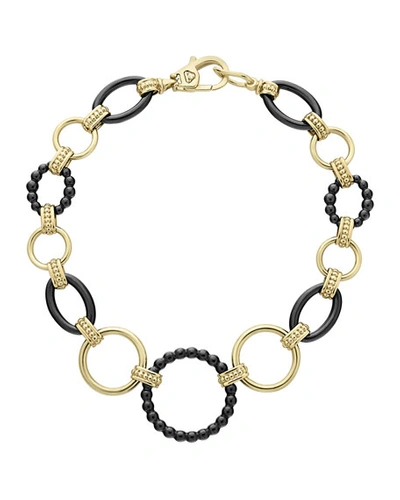 Lagos Meridian 18k Yellow Gold Gold & Black Caviar Black Ceramic Circle Link Bracelet In Black/gold