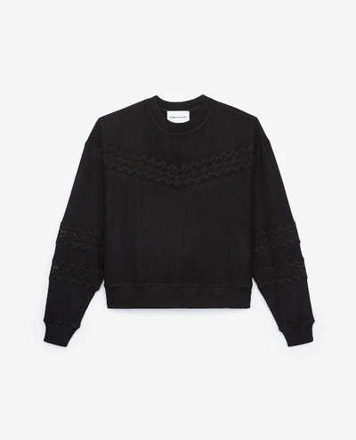 The Kooples Sweet Fleece Lace-inset Sweatshirt In Black