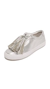 Loeffler Randall Logan Leather Tassel Sneakers In Silver