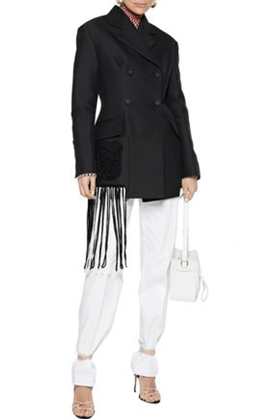 Proenza Schouler Double-breasted Fringed Twill Blazer In Black