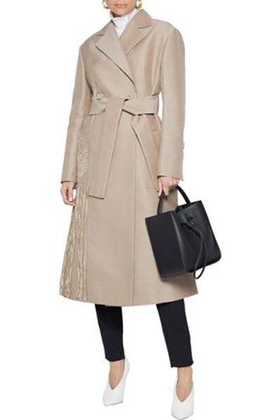 Proenza Schouler Double-breasted Fringed Chenille-trimmed Twill Coat In Mushroom