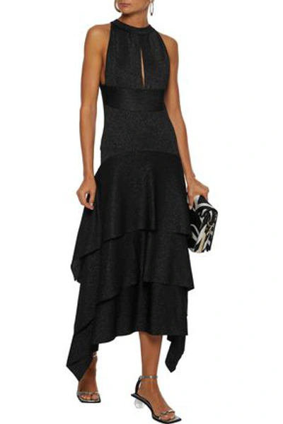 Proenza Schouler Tiered Cutout Metallic Stretch-knit Midi Dress In Black