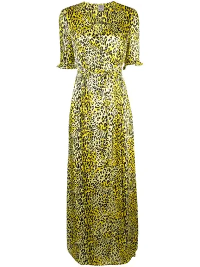 Baum Und Pferdgarten Adelita Leopard-print Silk-jacquard Maxi Wrap Dress In Yellow ,black