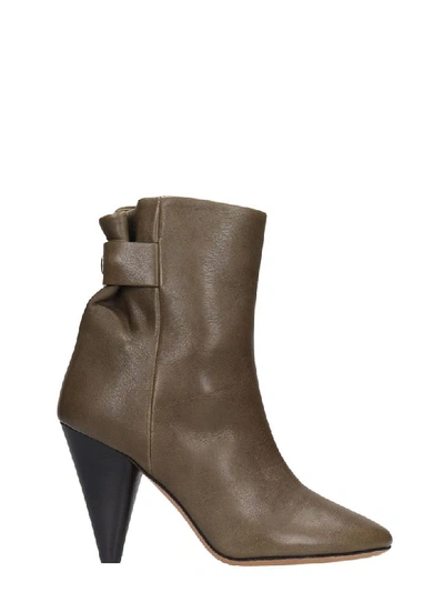 Isabel Marant Lystal High Heels Ankle Boots In Khaki Leather