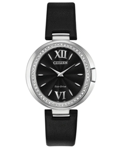 Citizen Eco-drive Women's Capella Diamond-accent Black Leather Strap Watch 34mm In Black,silver Tone