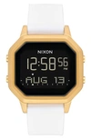 Nixon Digital Siren White Silicone Strap Watch 36mm In Gold / White