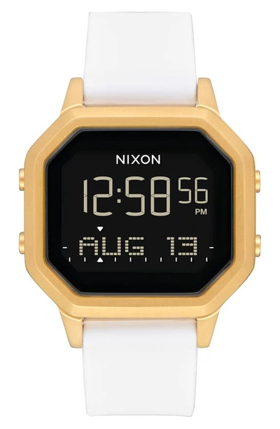 Nixon Digital Siren White Silicone Strap Watch 36mm In Gold / White