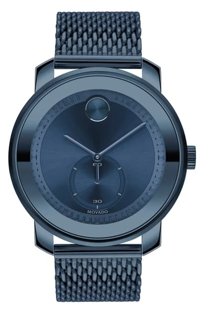 Movado Men's Swiss Bold Blue Ion-plated Stainless Steel Mesh Bracelet Watch 45mm