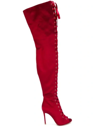 Gianvito Rossi Marie Satin Lace-up 105mm Over-the-knee Boot In Red