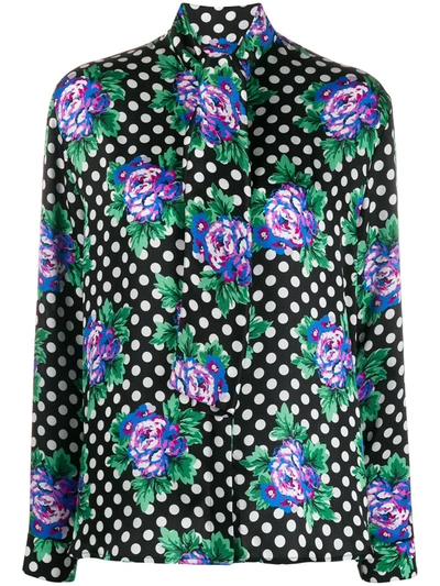 Balenciaga Floral And Polka Dot-print Silk Blouse In Multicolor