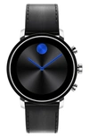 Movado Bold Connect 2.0 Leather Strap Smart Watch, 42mm In Black/ Silver