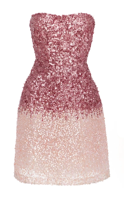 Monique Lhuillier Strapless Ombre Sequined Cocktail Dress, Pink