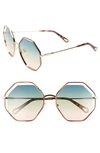 Chloé 58mm Octagonal Halo Lens Sunglasses In Havana/ Gradient Blue