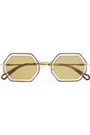 Chloé Octagon-frame Gold-tone And Acetate Sunglasses In Tortoiseshell
