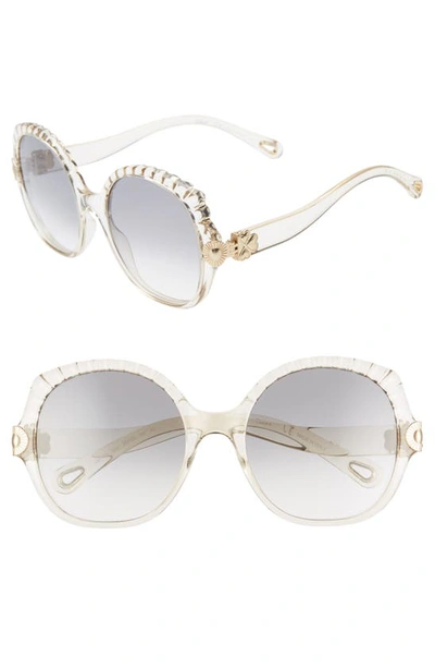 Chloé Vera 56mm Seashell Shape Sunglasses In Transparent Champagne