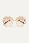 Chloé Carlina 58mm Round Sunglasses - Gold/ Gradient Light Brown In Beige