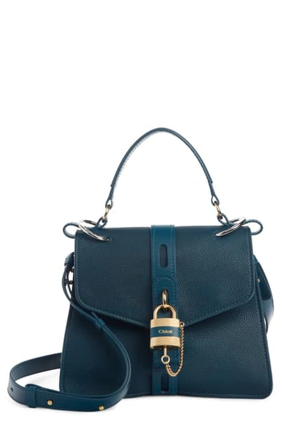 Chloé Aby Medium Leather Shoulder Bag In Navy Ink