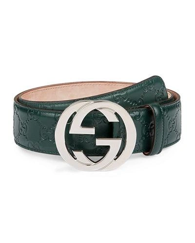 Gucci Interlocking G-buckle Leather Belt In Green