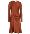 Chloé Gather Waist Long Sleeve Satin Dress In Wildwood Brown