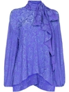 Chloé Scarf Neck Crinkle Floral Jacquard Blouse In Purple