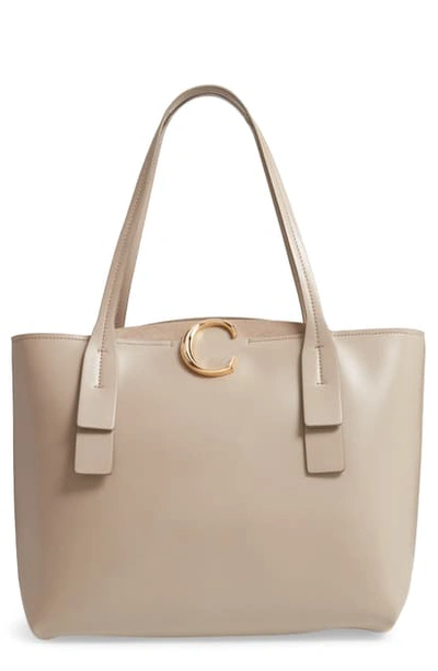 Chloé Medium C Calfskin Leather Tote - Grey In Motty Gray/gold