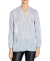 Vince Camuto Iridescent Georgette Henley Blouse In Silverstone