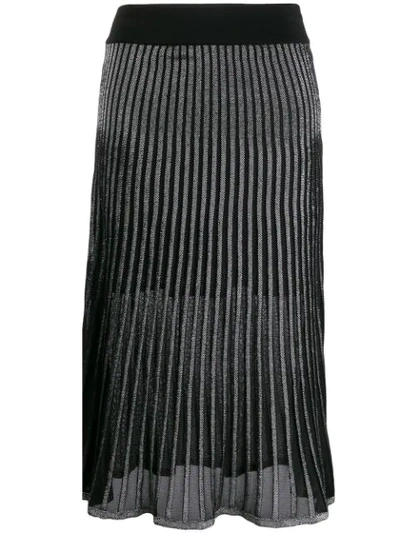 Balmain Metallic Striped Crochet-knit Skirt In Nero