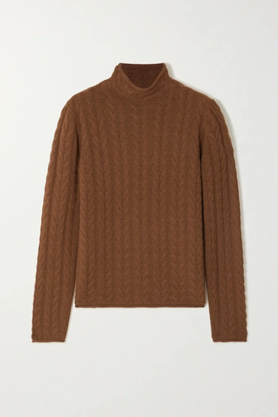 Theory Mock Neck Cable Knit Cashmere Jumper In Cocoa