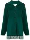 Sandro Fringe Detail Wool Blend Jacket In Bottle Green