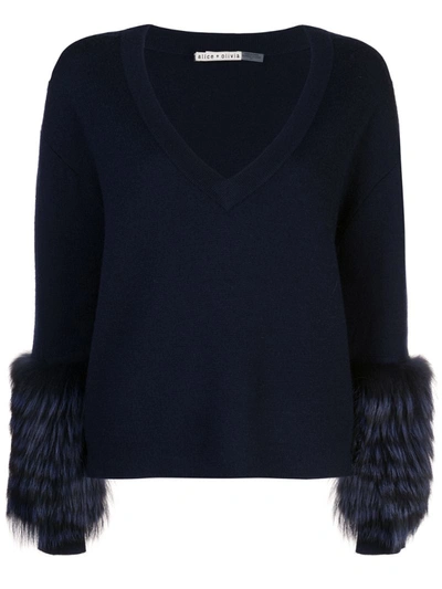 Alice And Olivia Women's Shiela Silver Fox Fur-trim Sweater In Sapphire