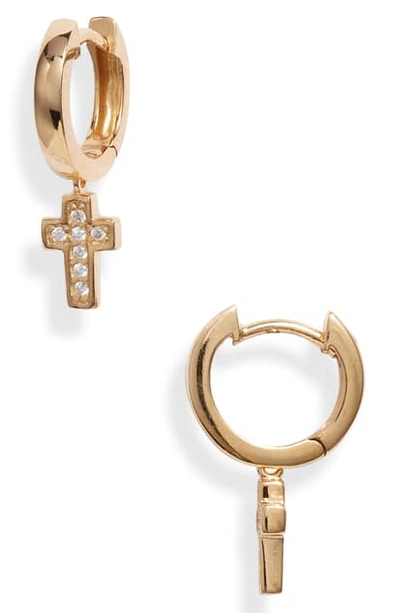Argento Vivo Pave Cross Huggie Hoop Earrings In Gold