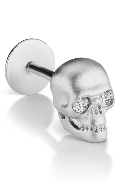 Maria Tash Matte Skull Threaded Stud Earring With Diamonds In White Gold/ Diamond