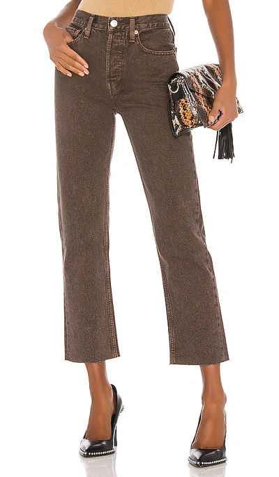 Re/done Originals High Waist Stove Pipe Jeans In Washed Chocolate