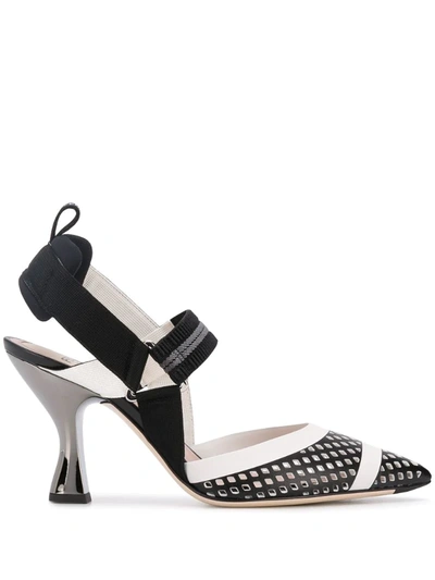 Fendi Colibri Laser Cut Pointed Toe Pump In Black/ White