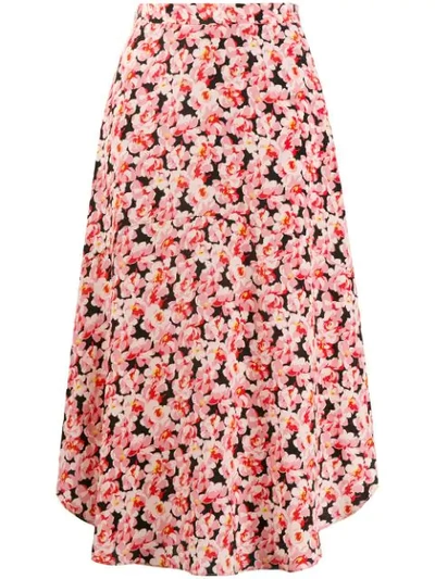 Stella Mccartney Floral Round Hem Silk Midi Skirt In Pink