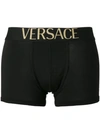 Versace Logo Stretch Cotton Jersey Boxer Briefs In Black