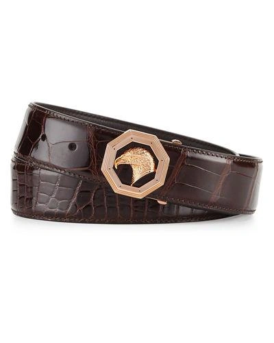 Stefano Ricci Crocodile Belt With Rose Golden Eagle Buckle In Shiny Brow