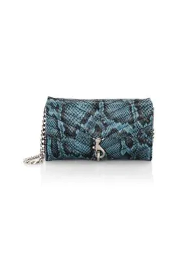 Rebecca Minkoff Women's Edie Quilted Snakeskin-embossed Leather Wallet-on-chain In Blue