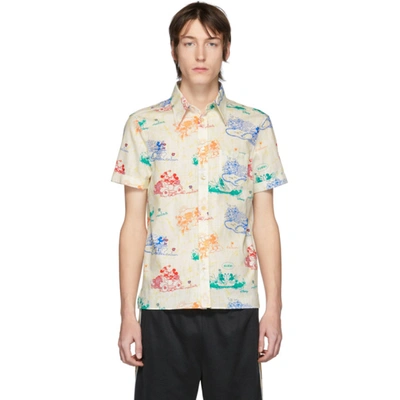 Gucci Off-white & Multicolor Disney Edition Mouse Short Sleeve Shirt In Ivory & Yard Print
