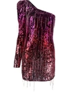 Amen One-shoulder Sequin Fringe Mini Dress In Pink Degrade