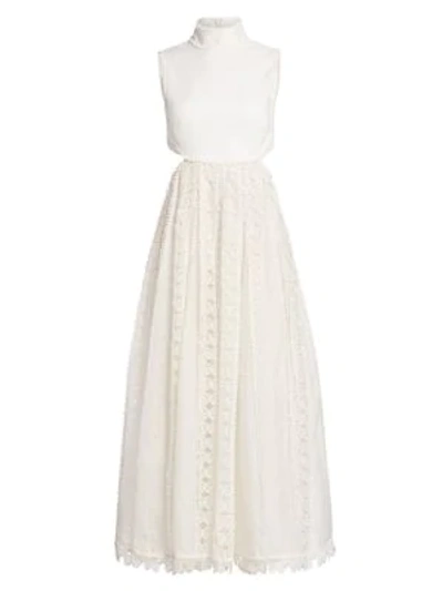 Zimmermann Super 8 Linen Butterfly Halterneck Gown In Ivory