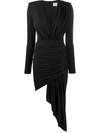 Alexandre Vauthier Asymmetric Ruched Stretch-silk Satin Mini Dress In Black