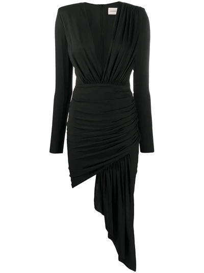 Alexandre Vauthier Asymmetric Ruched Stretch-silk Satin Mini Dress In Black