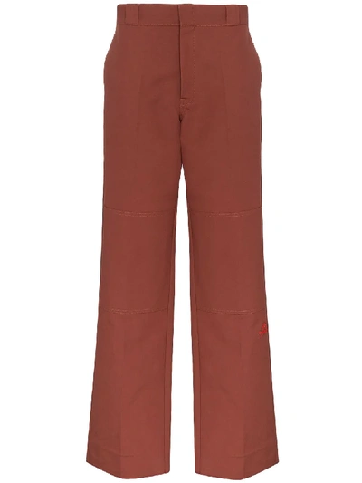 Raf Simons Knee Patch Straight Leg Trousers In Red