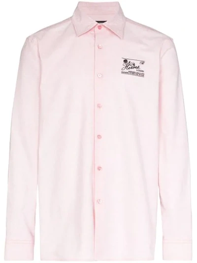 Raf Simons Embroidered Slim Fit Cotton Shirt In Pink