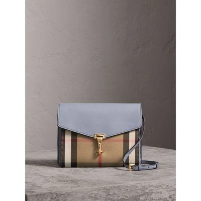Burberry Small Leather And House Check Crossbody Bag In Slate Blue