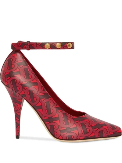 Burberry Triple Stud Monogram Print Leather Point-toe Pumps In Red