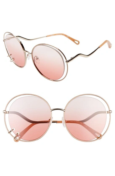 Chloé Wendy 59mm Round Sunglasses In Rose Gold/ Gradient Rose